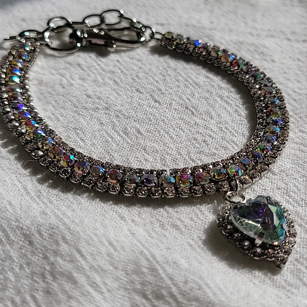 SMALL CAT/TOY DOG Color Rhinestone Heart Pet Necklace